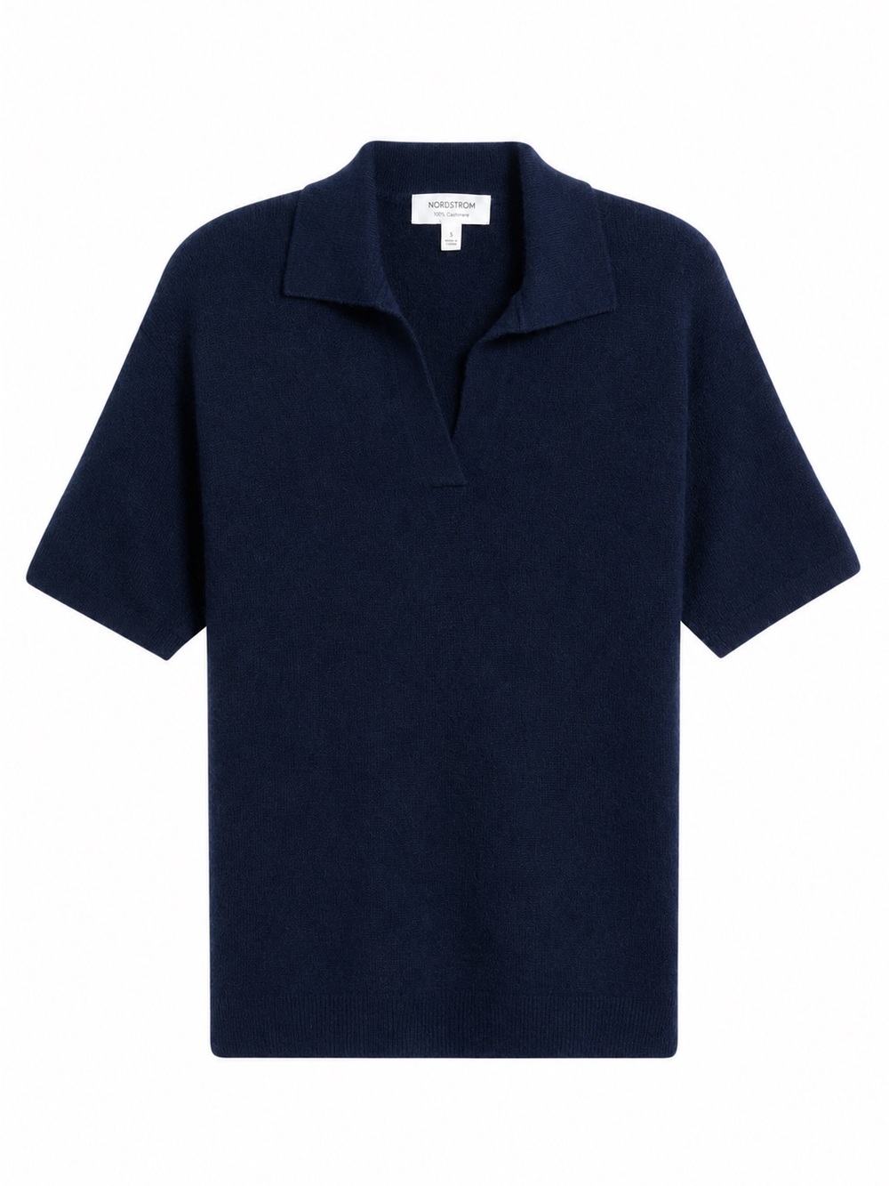 Nordstrom Cashmere Johnny Collar Short Sleeve Sweater Black Rock M NWT - Picture 3 of 6